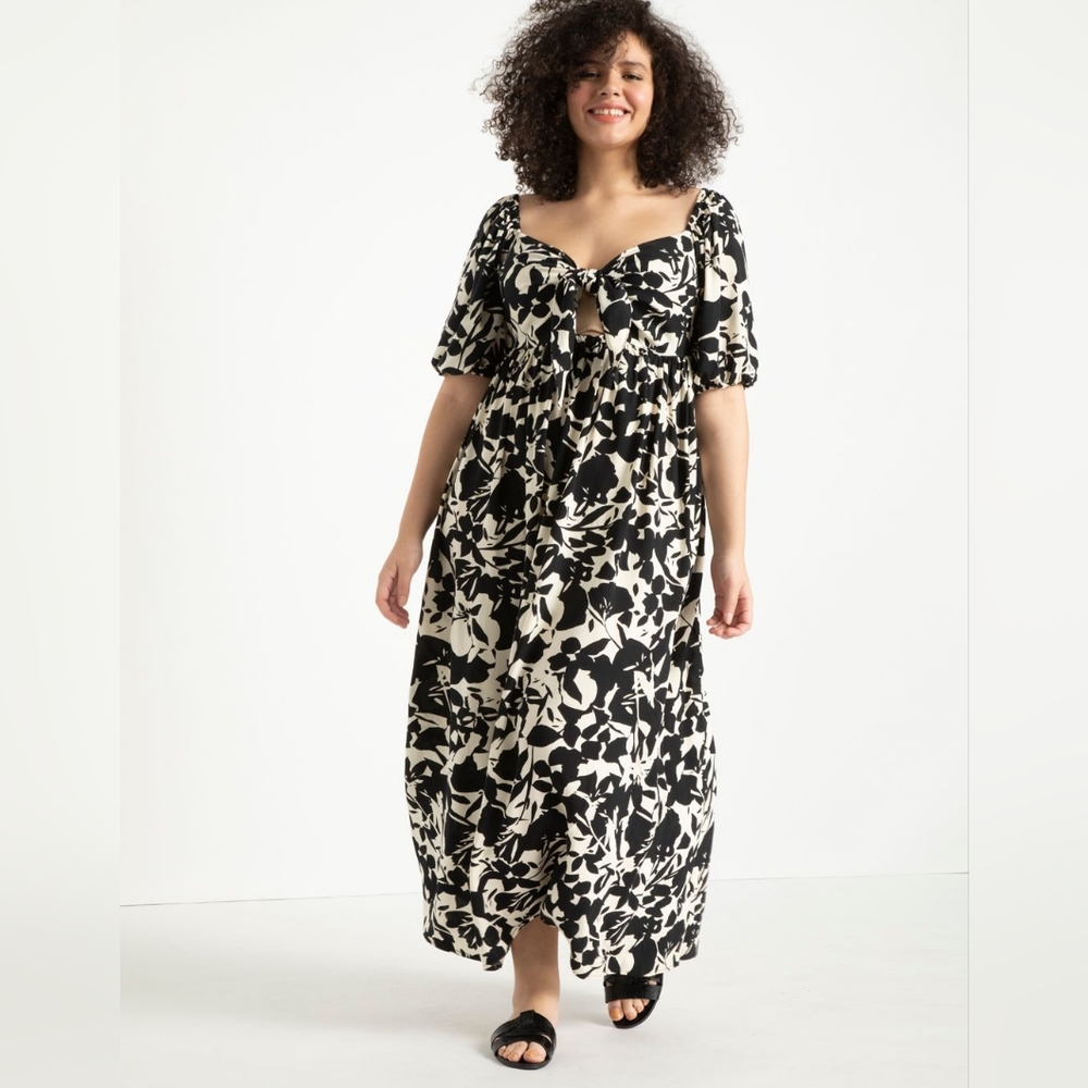 ELOQUII Tie-Front Full Skirt Maxi Dress